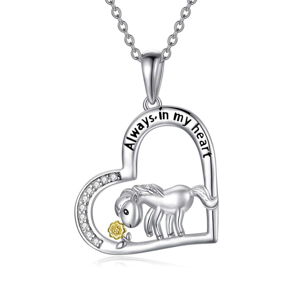 [Australia] - 925 Sterling Silver Horse And Sunflowers Heart Pendant Horse Necklace, Horseshoe Girls Sunflower Jewellery Horse Gifts For Girls Women 