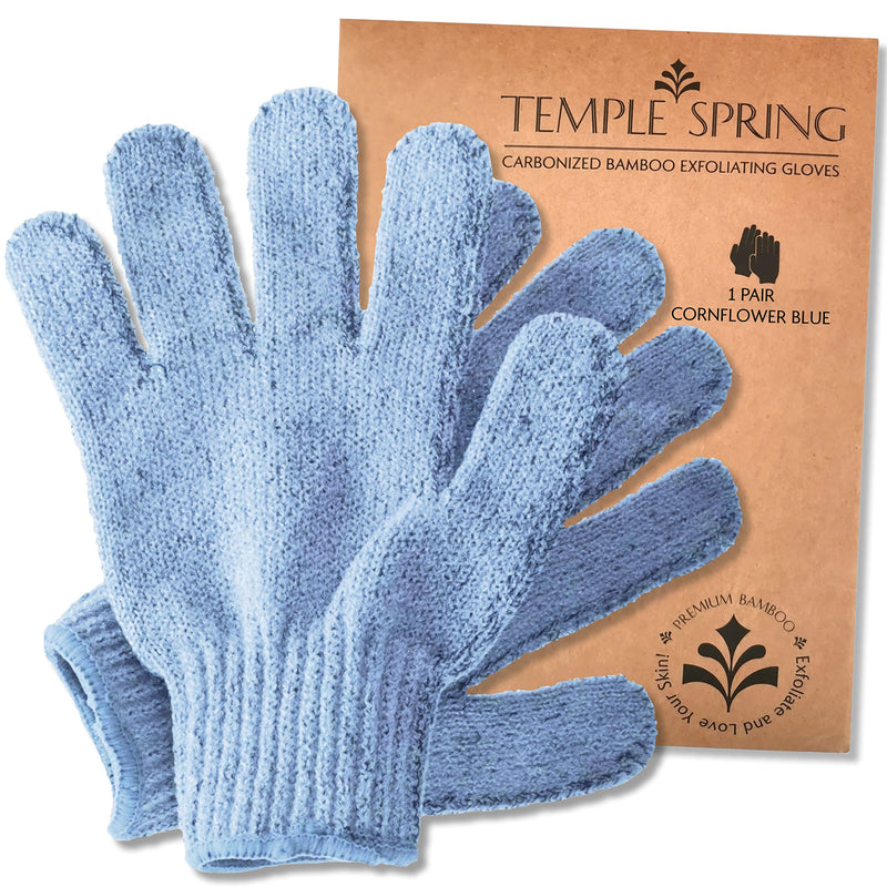 [Australia] - Exfoliating Gloves - Bamboo Shower Gloves - Bath and Body Exfoliator Mitts - Scrubs away Ingrown Hair and Dead Skin - Natural Eco Microfibre Bath Gloves - Cornflower Blue 