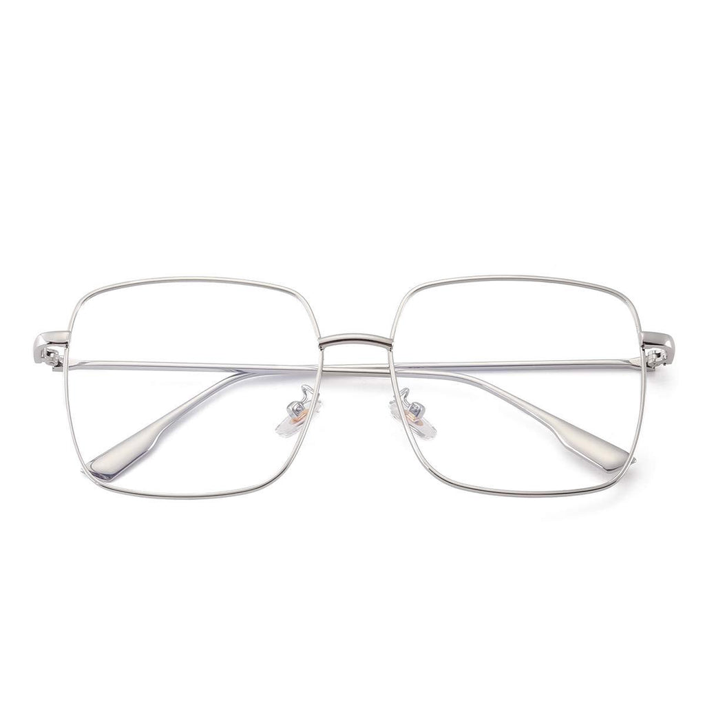 [Australia] - Blue Light Blocking Glasses Computer Gaming Glasses Anti Eyestrain Square Metal Clear Frame Eyeglasses for Women Men Silver 
