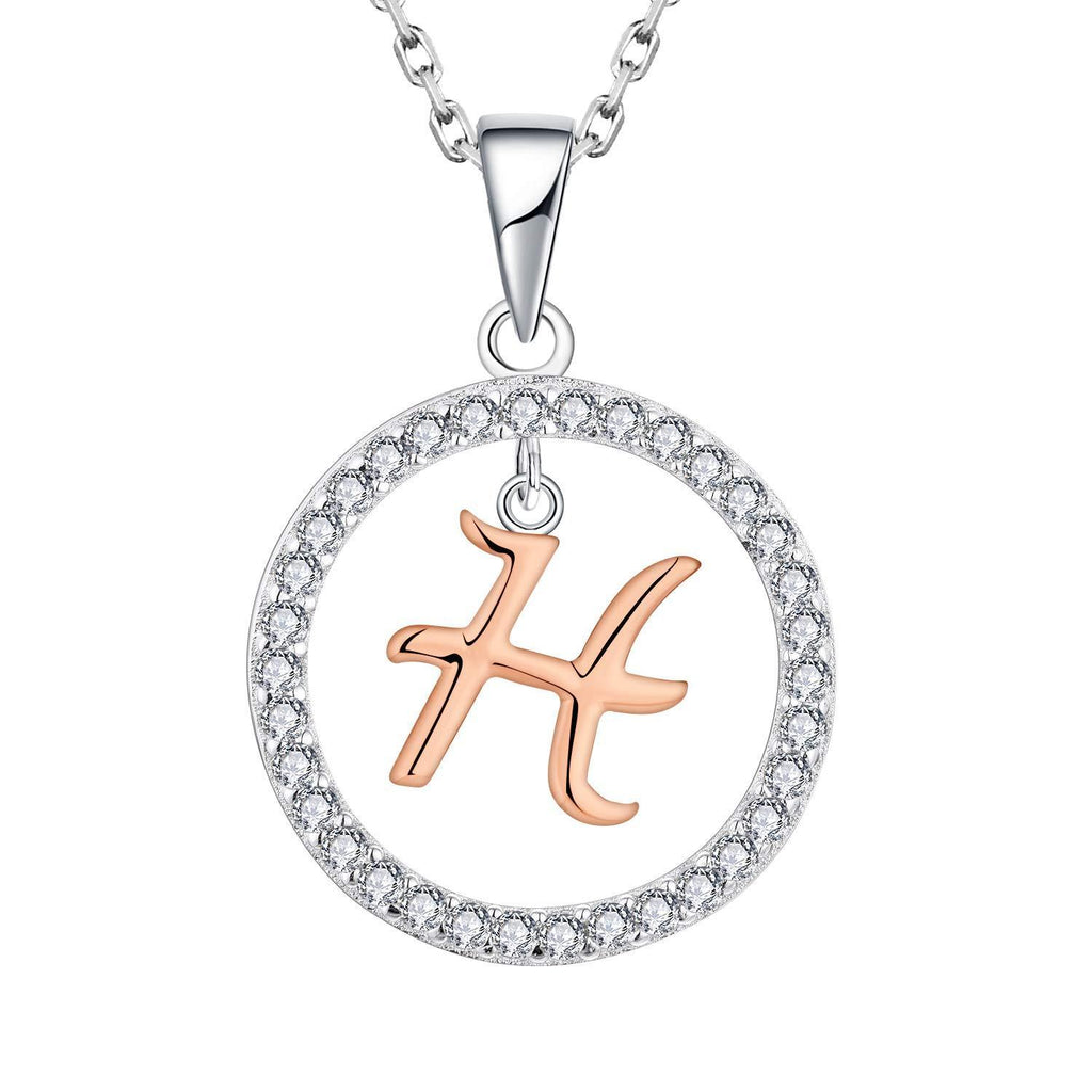 [Australia] - Starchenie Women Necklace 925 Sterling Silver Initial Letter A-Z Alphabet Pendant 3A Zirkonia White Gold Necklace Gifts for Women H Rose Gold 