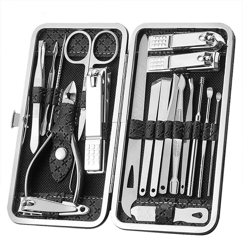 [Australia] - Queta Manicure Set 19 PCS Professional Nail Clippers Kit Pedicure Care Tools-Stainless Steel Grooming Tools With PU Leather Case for Travel & Home 