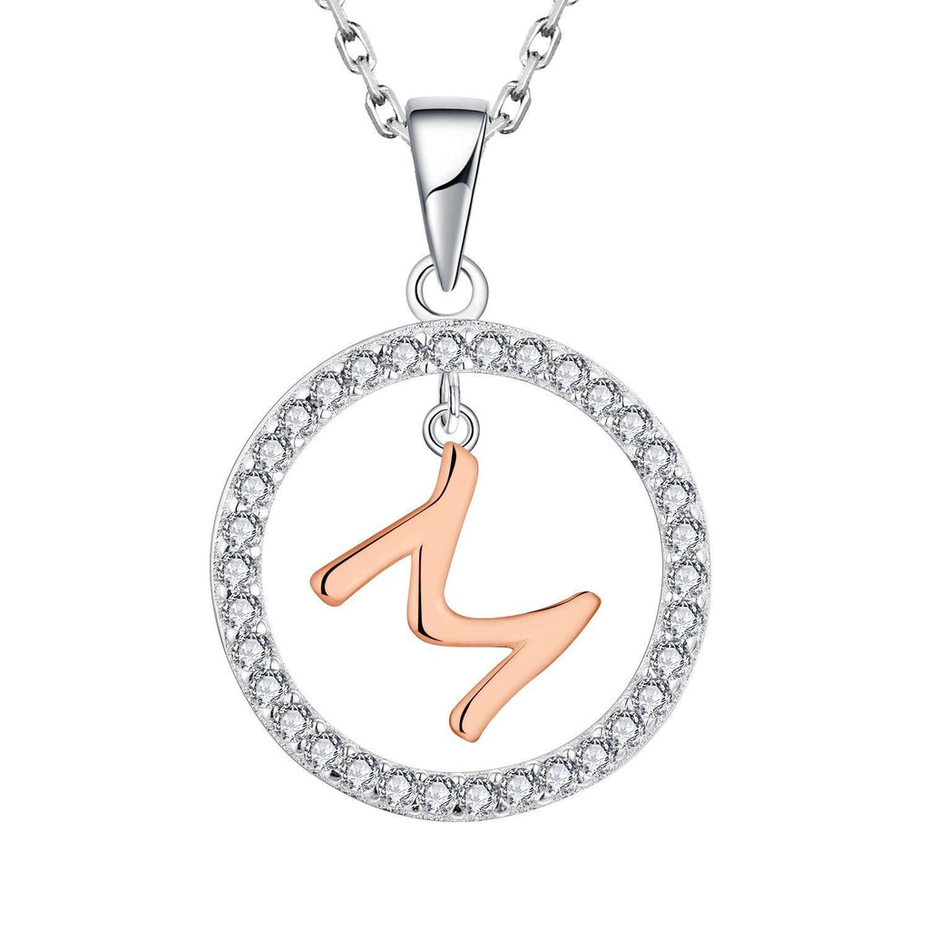 [Australia] - Starchenie Women Necklace 925 Sterling Silver Initial Letter A-Z Alphabet Pendant 3A Zirkonia White Gold Necklace Gifts for Women M Rose Gold 