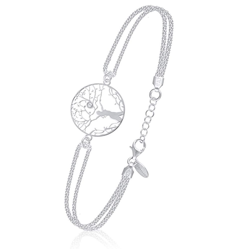 [Australia] - Sterling Silver Bracelets for Women 925 - Made in Italy with Gift Box | Tree of Life Chain for Ladies | Charm Bracelet | Birthday Anniversary Jewellery Gifts for Women Mum Wife | Adjustable 17-20 cm 17.0 Centimetres Korean Chain 