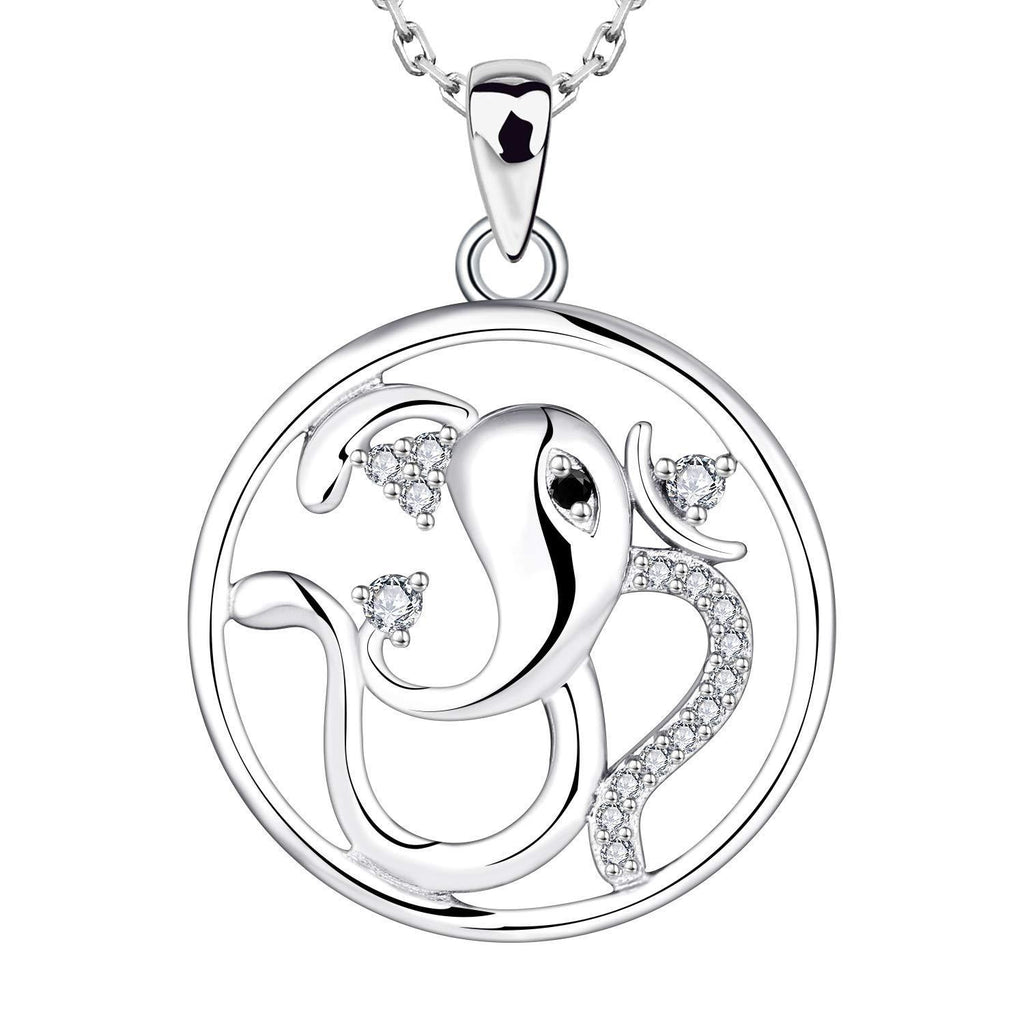 [Australia] - Starchenie Women Necklace 925 Sterling Silver Round Pendant Necklace 3A Cubic Zirconia White Gold Necklace Gifts for Women Elephant 