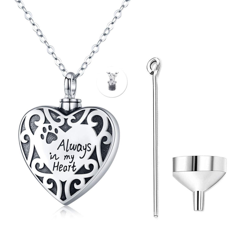 [Australia] - Friggem Heart Cremation Jewelry Necklace for Ashes Dog,Silver Urn Necklaces Owl Pendant Locket for Ashes Dog Memorial Jewelry Urns Gifts Charm,Heart Locket Pendant with Filling Kit Heart Urn 