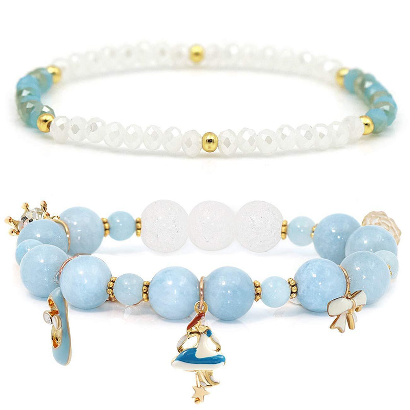 [Australia] - Gleamart Natural Stone Bracelets 2 Pieces Multi-Element Beads Gift for Women Blue 