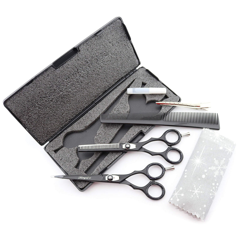 [Australia] - Haryali London Black Hairdressers Professional 6 Inch Hairdressing Barber Scissors Set Texturing Thinning Hair Cutting Shears, Comb, Oil Bottle, Cloth and Hair Clipper Comes in Black Case 
