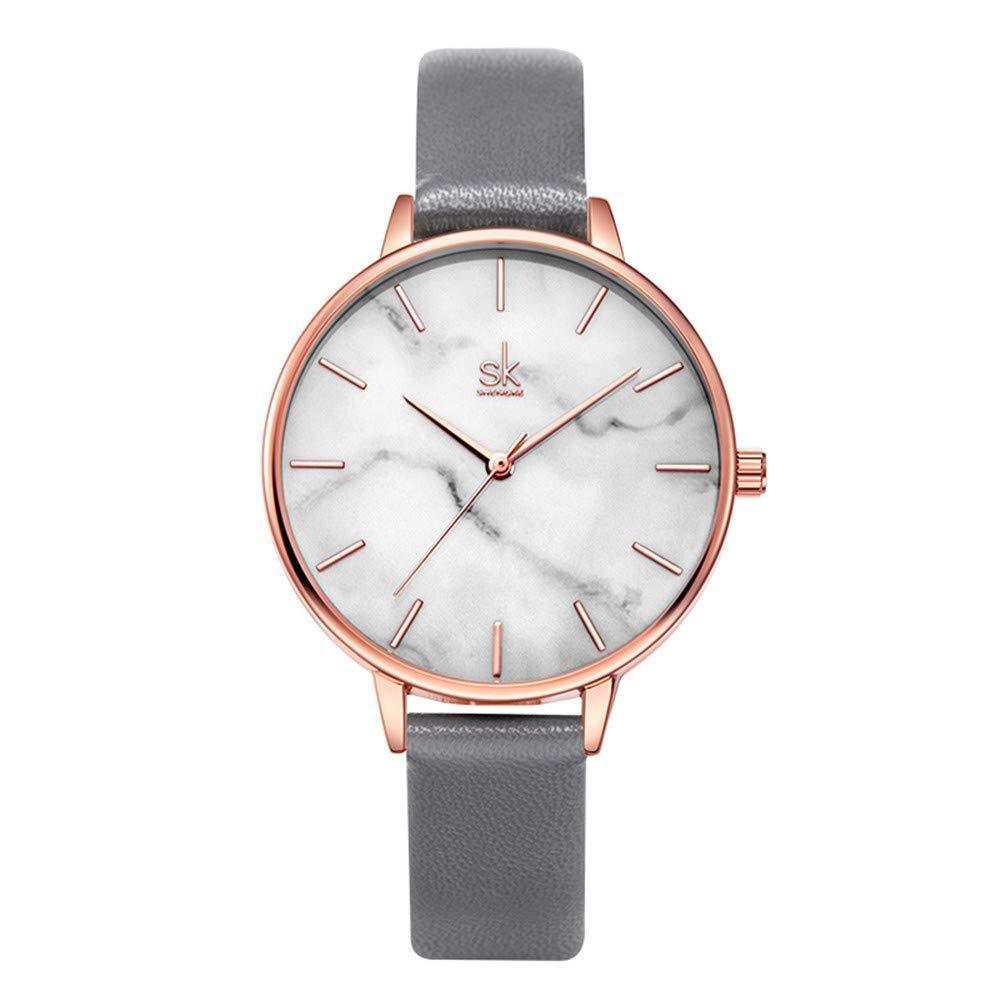 [Australia] - SHENGKE Marble Watch Quartz Ultra-Thin Minimalist Watch for Women Creative Women Watches Waterproof Leatherband-grey 