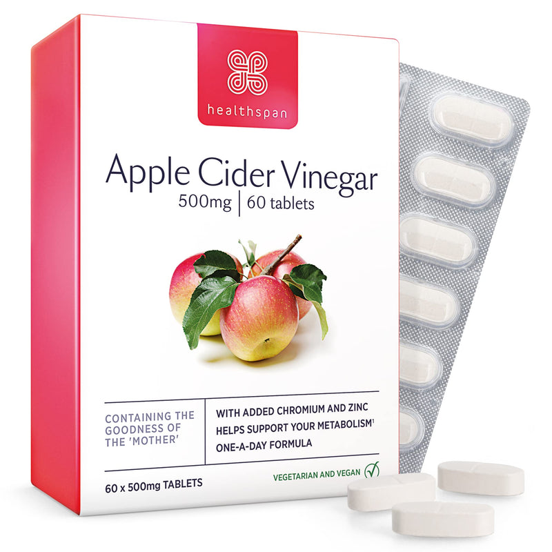 [Australia] - Healthspan Apple Cider Vinegar 500mg | 60 Tablets | Friendly Bacteria | Metabolism Support | Added Zinc & Chromium | Vegan 