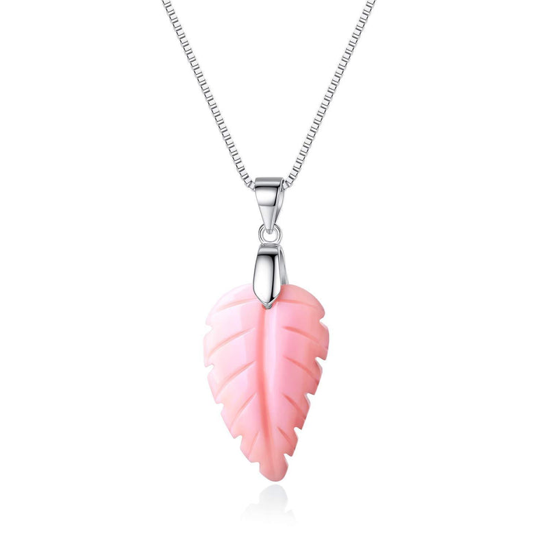 [Australia] - coai 925 Sterling Silver Leaf Pink Opal Pendant Necklace for Women Mookaite 
