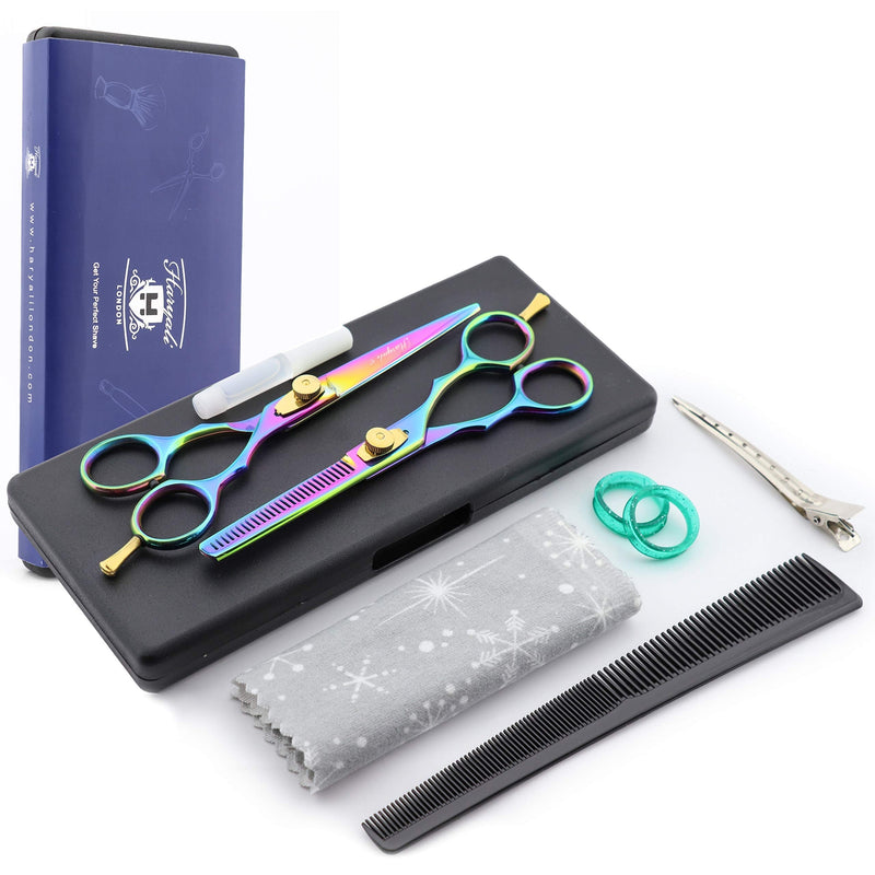 [Australia] - Haryali London Multi Professional 6 Inch Hairdressing Barber Scissors Set Thinning Texturing Hairdresser Hair Cutting Shears with Comb, Oil Bottle, Cloth and Hair Clipper Comes in Black Box 