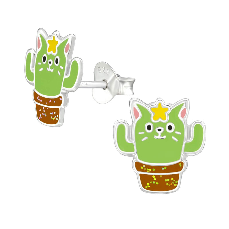 [Australia] - The Rose & Silver Company Women 925 Sterling Silver Glitter Cactus Cat Stud Earrings 