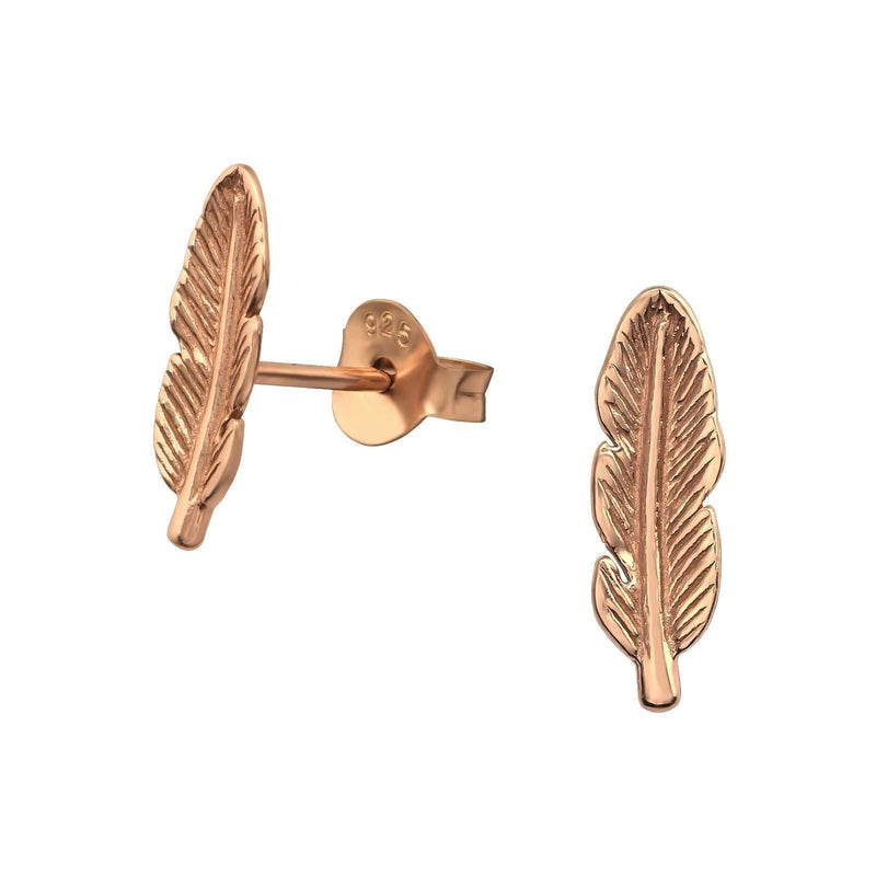 [Australia] - The Rose & Silver Company Women 925 Sterling Silver Rose Gold Plated Feather Stud Earrings 
