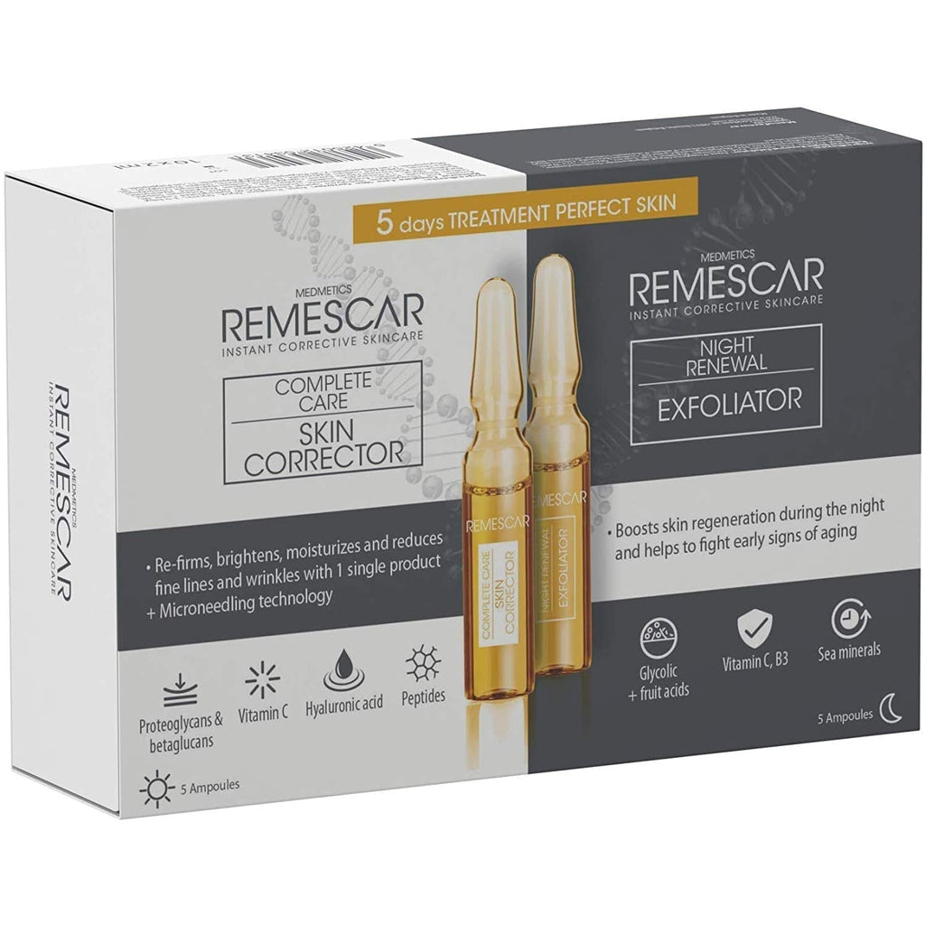 [Australia] - Remescar Complete Care Perfect Skin 5 Day Treatment - 5 Moisturising Brightening Day Ampoules and 5 Exfoliating Night Ampoules - Microneedling Technology - Fight Fine Lines and Early Signs of Ageing 