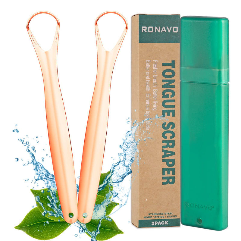 [Australia] - Stainless Steel Tongue Scraper (2-Pack), Cure Bad Breath (Medical Grade), Stainless Steel Tongue Cleaners Copper, 100% BPA Free Metal Tongue Scrapers for Fresher Breath in Seconds … Medium Tongue Scraper(rose Gold) 