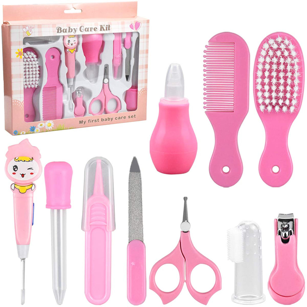 [Australia] - 10 Pcs Baby Grooming Kit Baby Healthcare Kit Newborn Baby Care Accessories Baby Health Care Set Baby Nail Clipper Scissors Hair Comb Brush Nose Cleaner Safety for Toddler Infant Nursing Grooming 