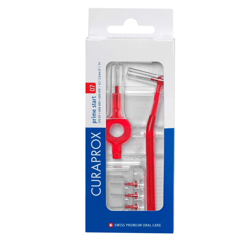 [Australia] - Curaprox CPS 07 Prime Start Interdental Brush Kit, Red - 5 x 0.7mm - 2.5mm Interdental Brushes + 2 Interdental Toothbrush Holders 