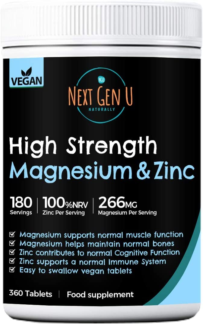 [Australia] - High Strength Magnesium and Zinc Tablets � 360 Vegan Tablets | High Strength Magnesium Oxide and Zinc Gluconate Formula | Supports Bone, Heart & Muscle Health | 6 Months Supply 