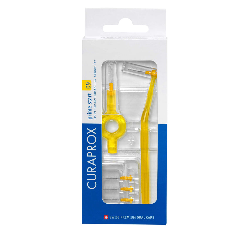 [Australia] - Curaprox CPS 09 Prime Start Interdental Brush Kit, Yellow - 5 x 0,9mm - 4,0mm Interdental Brushes + 2 Interdental Toothbrush Holders 