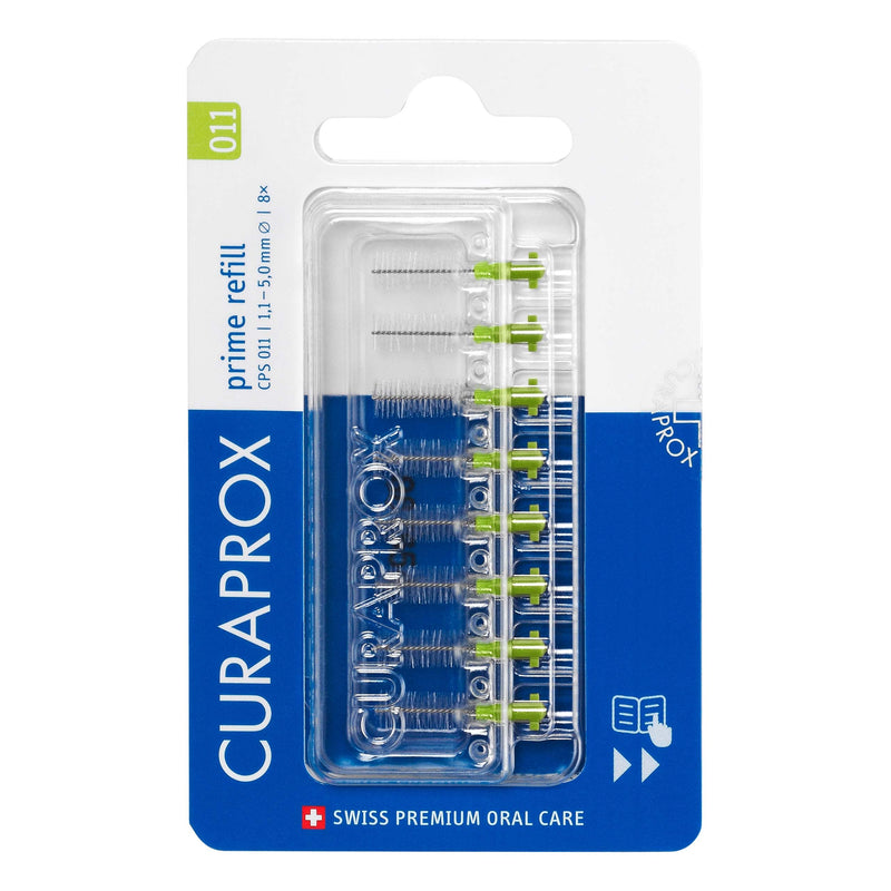 [Australia] - Curaprox CPS 011 Prime Refill Interdental Brushes, Lime Green, 8 Count - 8 x 1.1mm - 5mm Internal Toothbrushes. 
