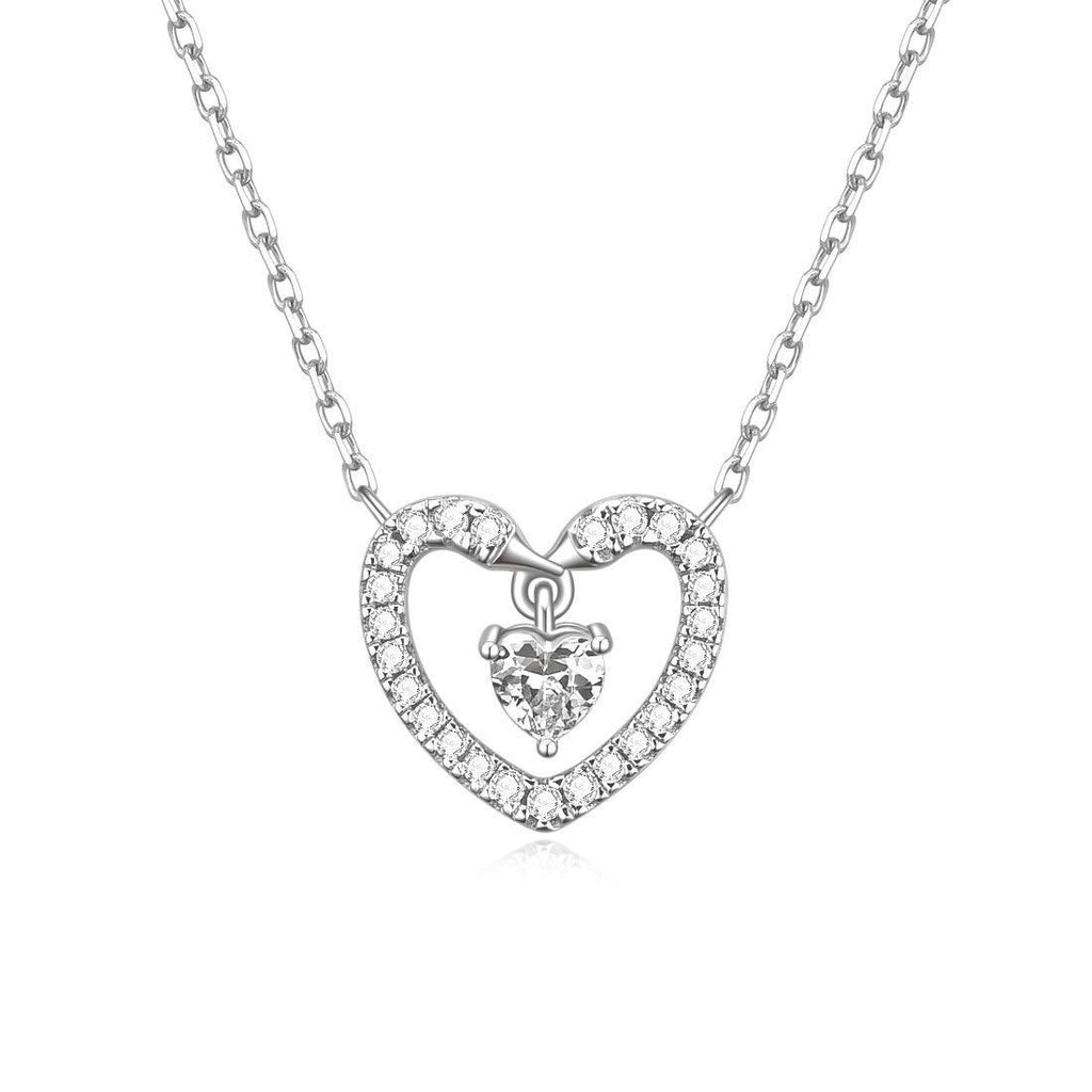 [Australia] - Heart Necklace for Women 925 Sterling Silver Rose Gold Silver Double Heart Pendant Necklace with Cubic Zirconia Decorated I Love U Gift swan silver 