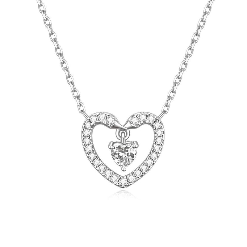 [Australia] - Heart Necklace for Women 925 Sterling Silver Rose Gold Silver Double Heart Pendant Necklace with Cubic Zirconia Decorated I Love U Gift swan silver 