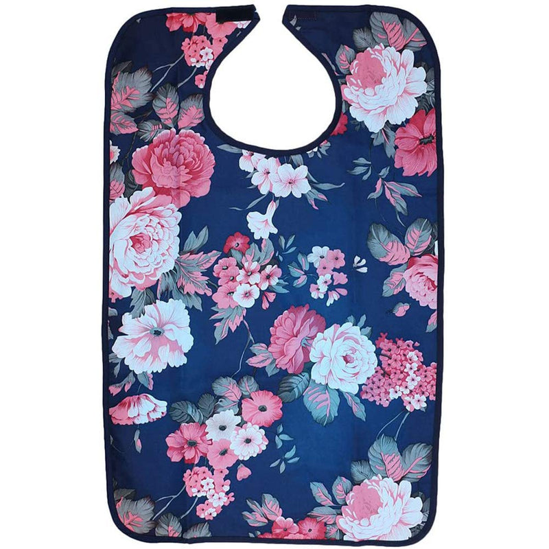 [Australia] - POFET Reusable Terry Cloth Adult Bibs – Absorbent Waterproof Clothing Protector for Men, Women, Elderly Disability Aid Apron Grid - Hibiscus 