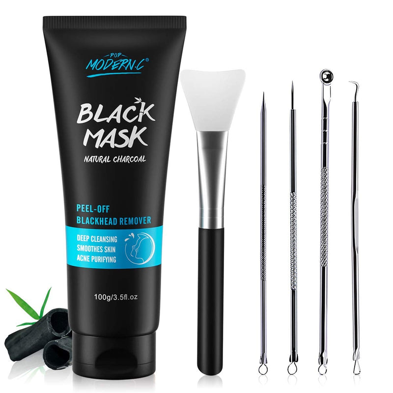 [Australia] - Peel Off Mask Black Mask Charcoal Blackhead Removal Mask Facial Black Mask Skin Cleansing, Purifying Bamboo Charcoal With Blackhead Remover Extractor Tools Kit & Mask Brush 