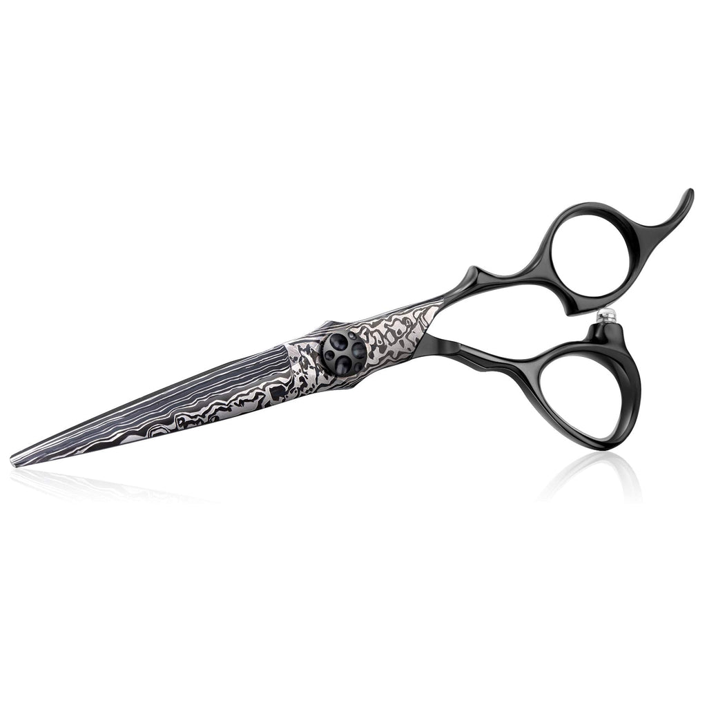 [Australia] - Hairdressing Scissors 6 Inch Hair Scissors Professional Barber Scissors Japanese Stainless Steel Haircutting Shears for Men Women and Kids with Printed Damascus Striping - Black Cutting Scissor 