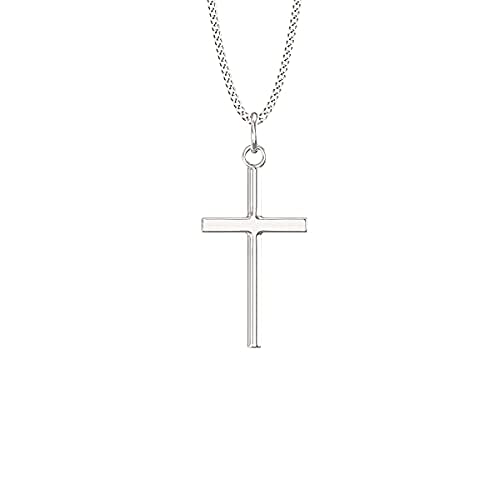 [Australia] - Aeon Jewellery Simple Cross Necklace - 925 Sterling Silver | Adjustable 16 - 18 Inch Chain | Plain Crucifix | Polishing Cloth Included | Gifts for Religious, Christian, Holy Christening or Communion 
