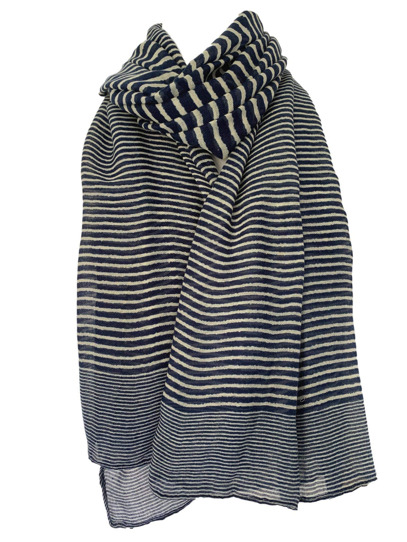[Australia] - Purple Possum® Striped Scarf Ladies Stripy Stripes Wrap Large Shawl Oversized Nautical Navy Blue 