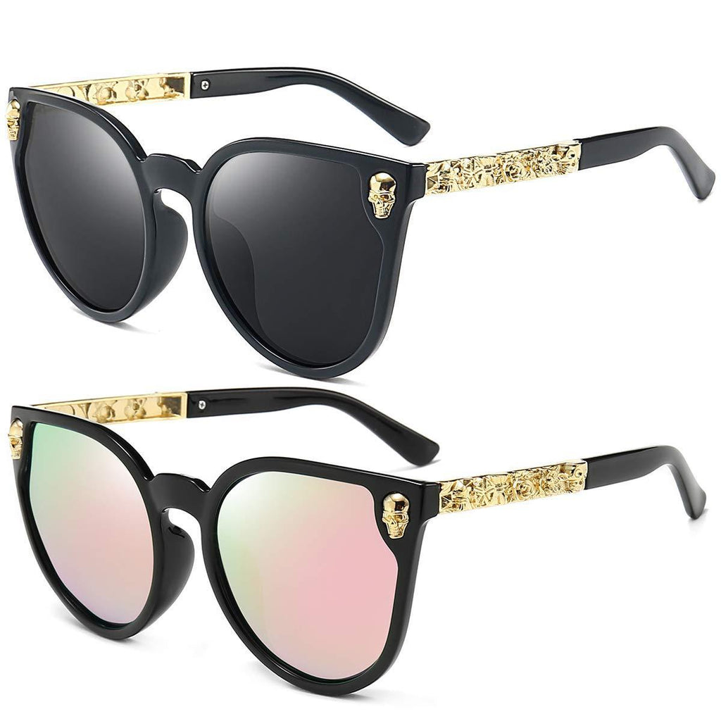 [Australia] - Skull Polarised Sunglasses for Women Men Vintage Fashion Sunglasses Cat Eye Eyewear UV400 Protection Black and Pink 