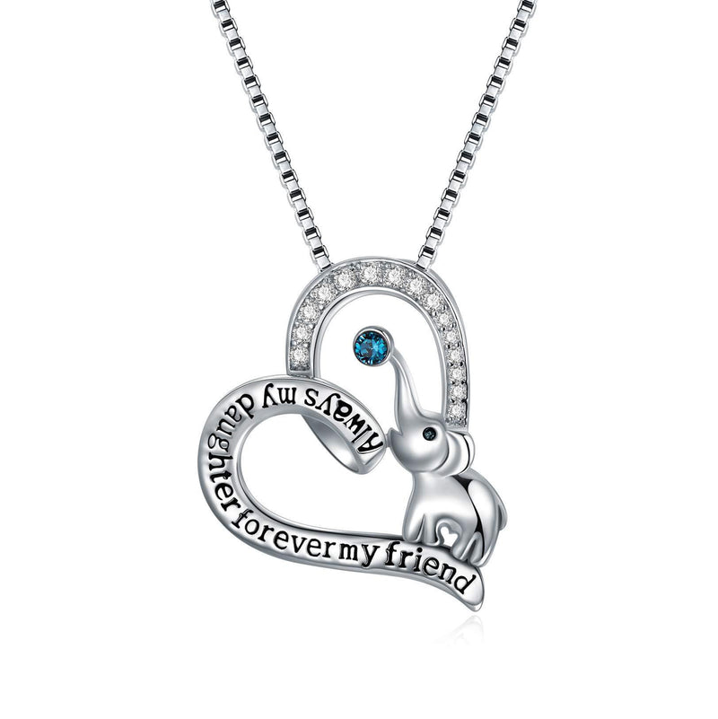 [Australia] - Daughter Necklace 925 Sterling Silver Elephant Heart Pendant Necklace with Birthstone Crystals, Birthday Jewellery Gifts for Daughter from Mum Dad Simulated Sapphire 