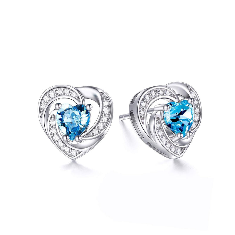 [Australia] - Sterling Silver Love Heart Stud Earrings, Birthstone Gifts for Women Girls Blue 