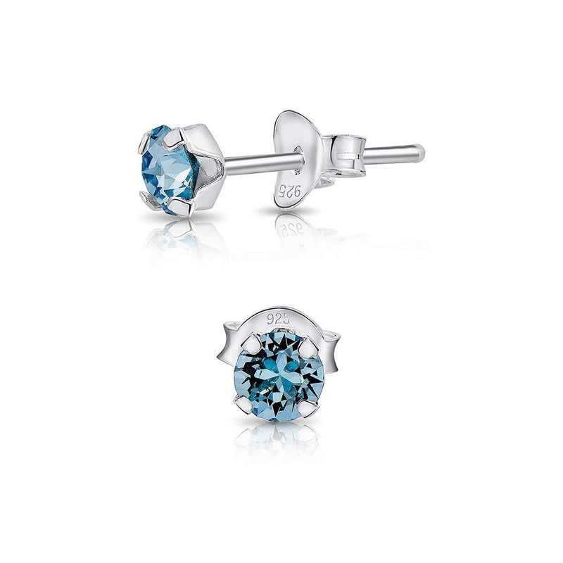 [Australia] - DTPSilver - 925 Sterling Silver * SMALL * Round Stud Earrings made with Glittering Crystals from Swarovski® Elements - Diameter: 4 mm - Many Colours to choose from Blue Aquamarine 