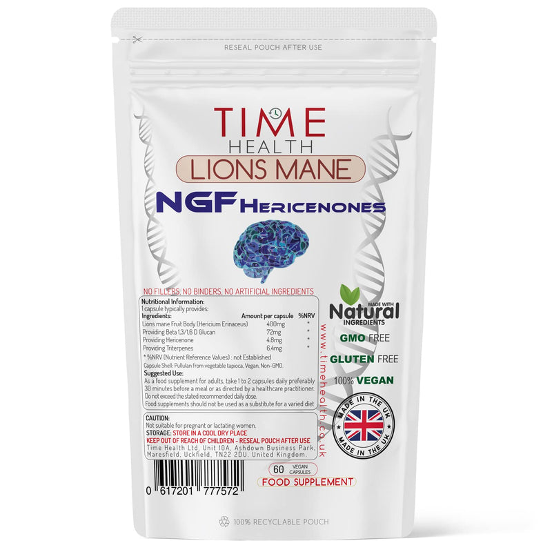 [Australia] - Lions Mane NGF - High Strength - Vegan - No Fillers, Binders or Flow Agents - Pullulan Capsules (60 Capsule Pouch) 60 Count (Pack of 1) 