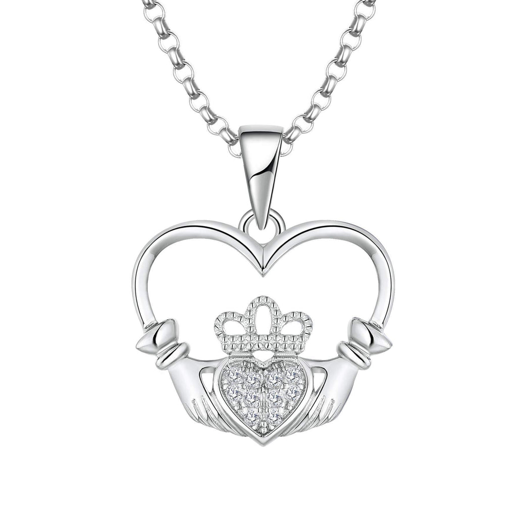 [Australia] - JO WISDOM Women Necklace,925 Sterling Silver Celtic Heart Claddagh Pendant Necklace with AAA Cubic Zirconia Irish Wedding Necklace April,zirconia 