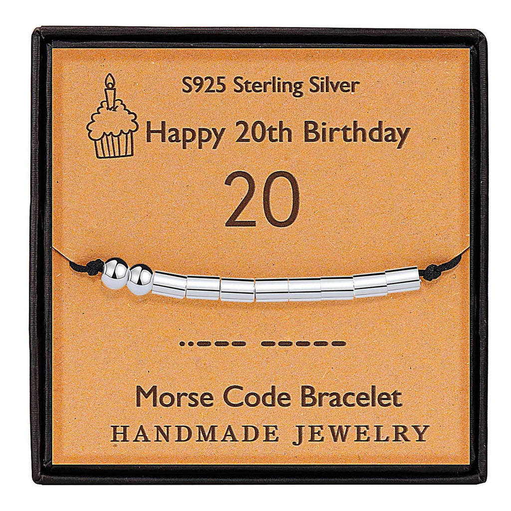 [Australia] - Gleamart Morse Code Bracelet Birthday Gift Sterling Silver Beads Silk Cord Bangle for 12th 13th 14th 15th 16th 17th 18th 19th 20th 21st 20th Birthday 