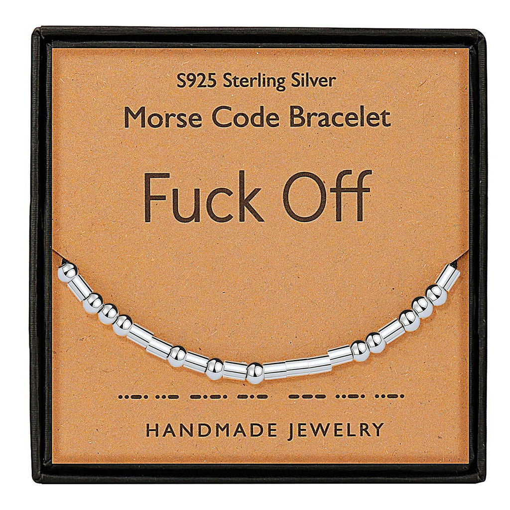 [Australia] - Gleamart Morse Code Bracelet 925 Sterling Silver Handmade Secret Message Beads Silk Cord Bangle for Her Fuck Off 