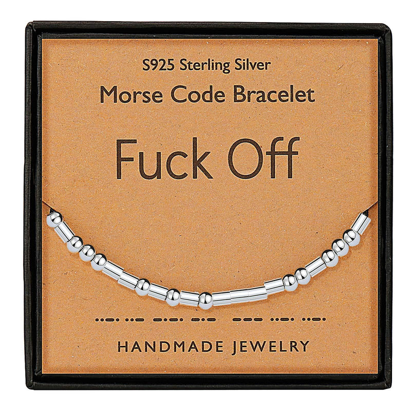 [Australia] - Gleamart Morse Code Bracelet 925 Sterling Silver Handmade Secret Message Beads Silk Cord Bangle for Her Fuck Off 