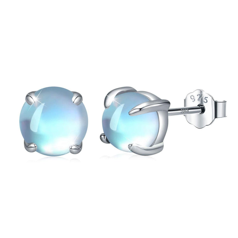 [Australia] - Round Moonstone Stud Earrings 925 Sterling Silver Rainbow Moonstone Stud Earrings for Women Hypoallergenic Earrings for Sensitive Ears Gift for Girls Kids A-silver 