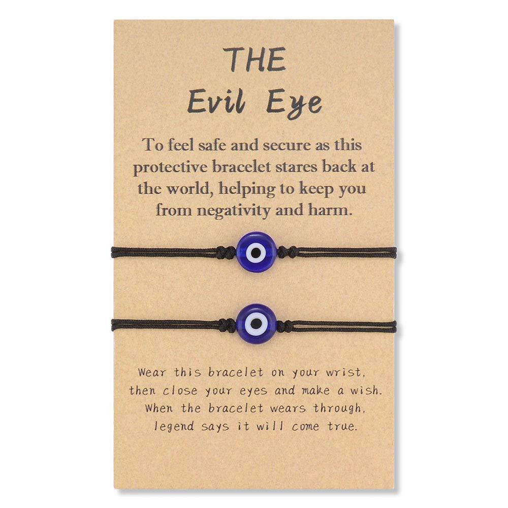 [Australia] - SUNSH 2Pcs Evil Eye Bracelet for Women Teen Girls Boy Couple Kabbalah Adjustable Rope Waterproof Lucky Jewelry with Wish Card Protection String Lover Family Mother Daughter Friendship Gifts black strings 