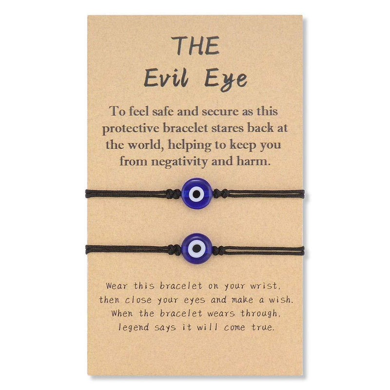 [Australia] - SUNSH 2Pcs Evil Eye Bracelet for Women Teen Girls Boy Couple Kabbalah Adjustable Rope Waterproof Lucky Jewelry with Wish Card Protection String Lover Family Mother Daughter Friendship Gifts black strings 