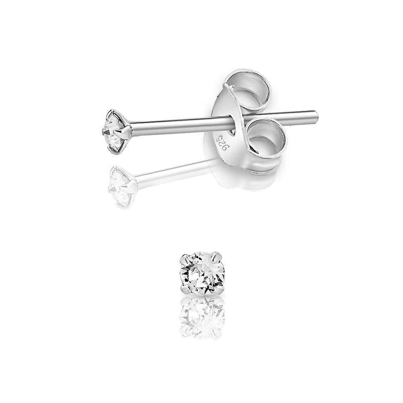 [Australia] - DTPSilver - 925 Sterling Silver * TINY * Round Stud Earrings made with Glittering Crystals from Swarovski® Elements - Diameter: 2 mm - Many Colours to choose from Clear Crystal 