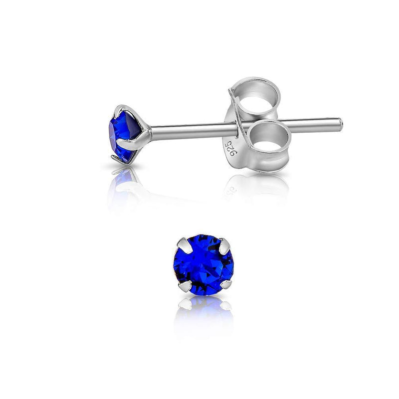 [Australia] - DTPSilver - 925 Sterling Silver * TINY * Round Stud Earrings made with Glittering Crystals from Swarovski® Elements - Diameter: 3 mm - Many Colours to choose from Majectic Blue 