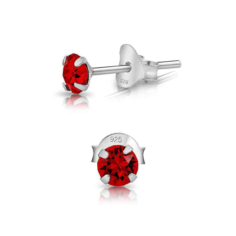 [Australia] - DTPSilver - 925 Sterling Silver * SMALL * Round Stud Earrings made with Glittering Crystals from Swarovski® Elements - Diameter: 4 mm - Many Colours to choose from Red Light Siam 