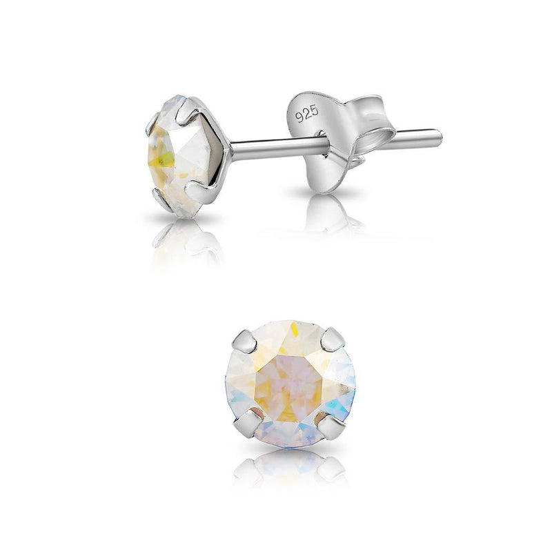 [Australia] - DTPSilver - 925 Sterling Silver * SMALL * Round Stud Earrings made with Glittering Crystals from Swarovski® Elements - Diameter: 5 mm - Many Colours to choose from Aurore Borealis 
