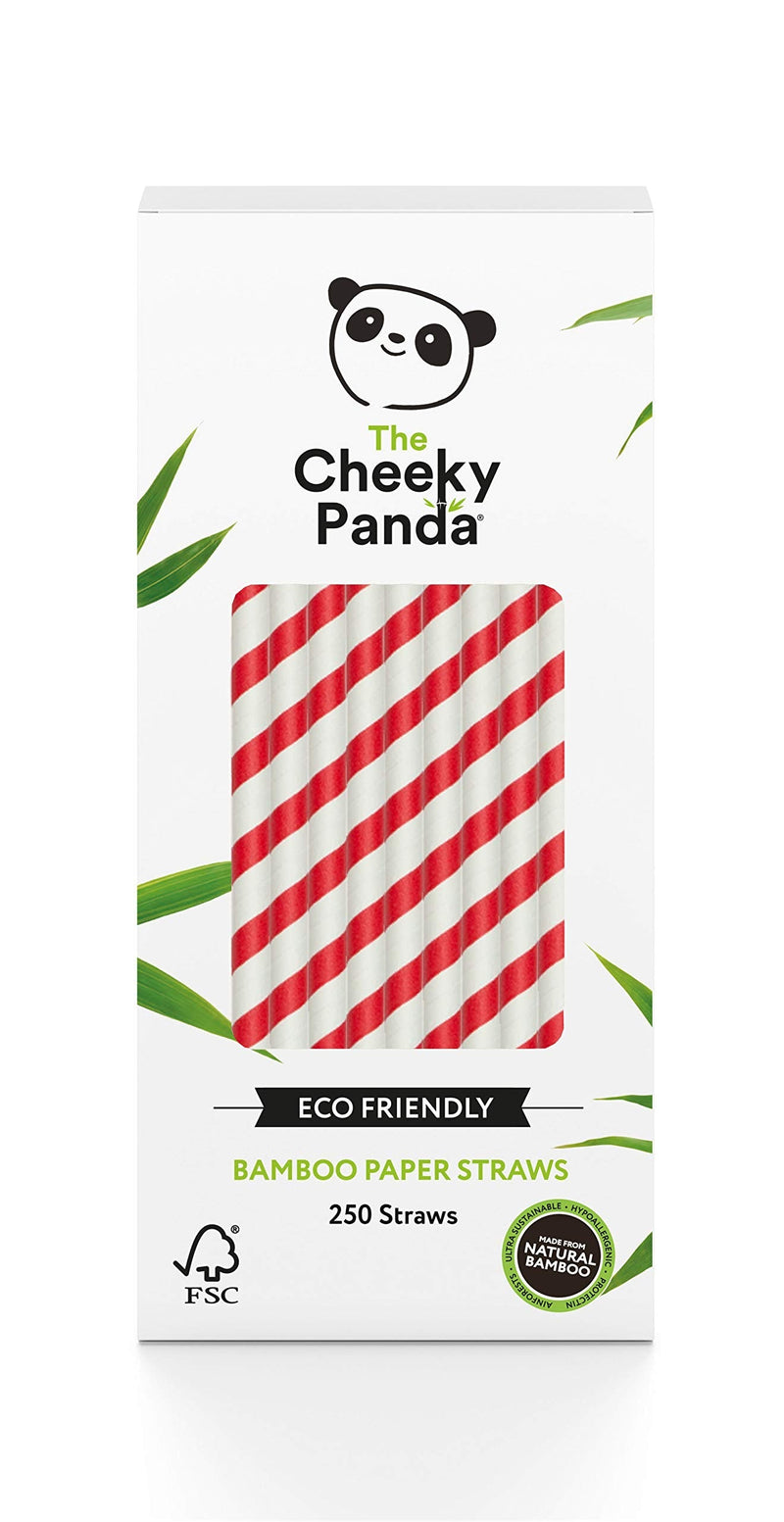 [Australia] - The Cheeky Panda – Bamboo Red Stripes Paper Straws | Pack of 250 Straws | 100% Biodegradable, Plastic-Free, Eco-Friendly, Strong & Sustainable 250 Count (Pack of 1) 