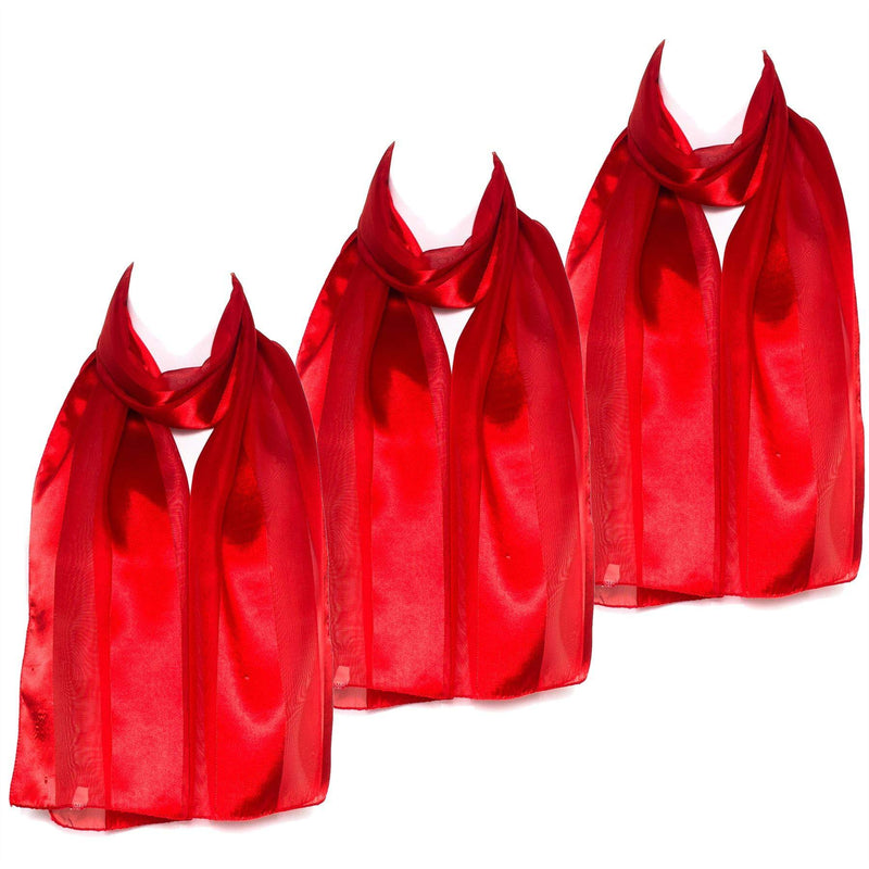 [Australia] - HatToSocks Plain Elegant Chiffon Satin Scarf Pack of 3 Red 