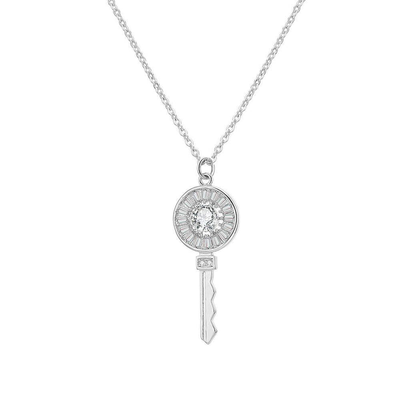 [Australia] - Ouran Key Pendant Necklace for Women, Rose Gold and Silver Plated Long Chain Necklace with Cubic Zirconia Best Gift for Mother, Friends Copper 